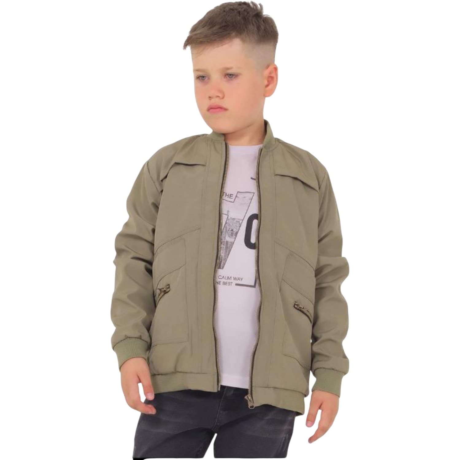 Erkek Çocuk Bomber Ceketli, Yazı Baskılı Tişört ve Kot Pantolonlu 3'lü Takım