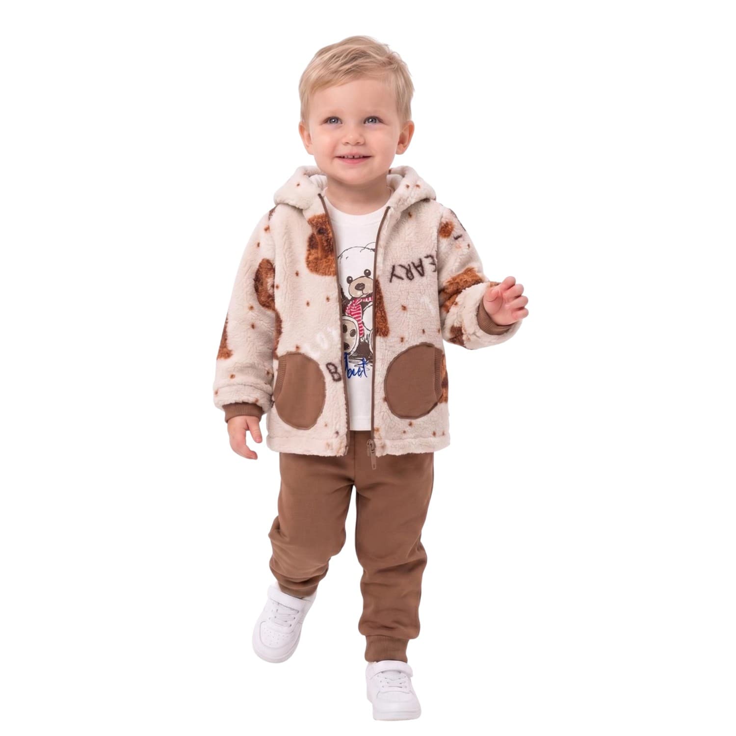 Toptan 3-4-5 yaş arası Çocuklar Ayı Desenli Erkek Bebek Peluş Hırkalı 3'lü Takım