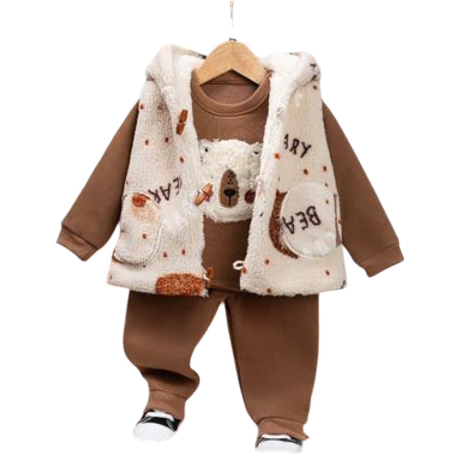 Erkek Bebek / Çocuk Peluş Yelekli Ayıcık Figürlü 3'lü Takım