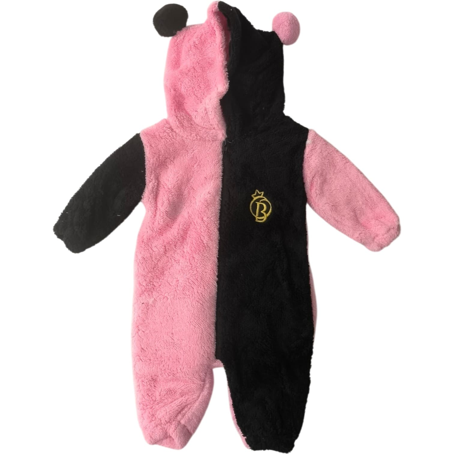 Kulaklı Kapüşonlu Çift Renkli Peluş Bebek Tulumu