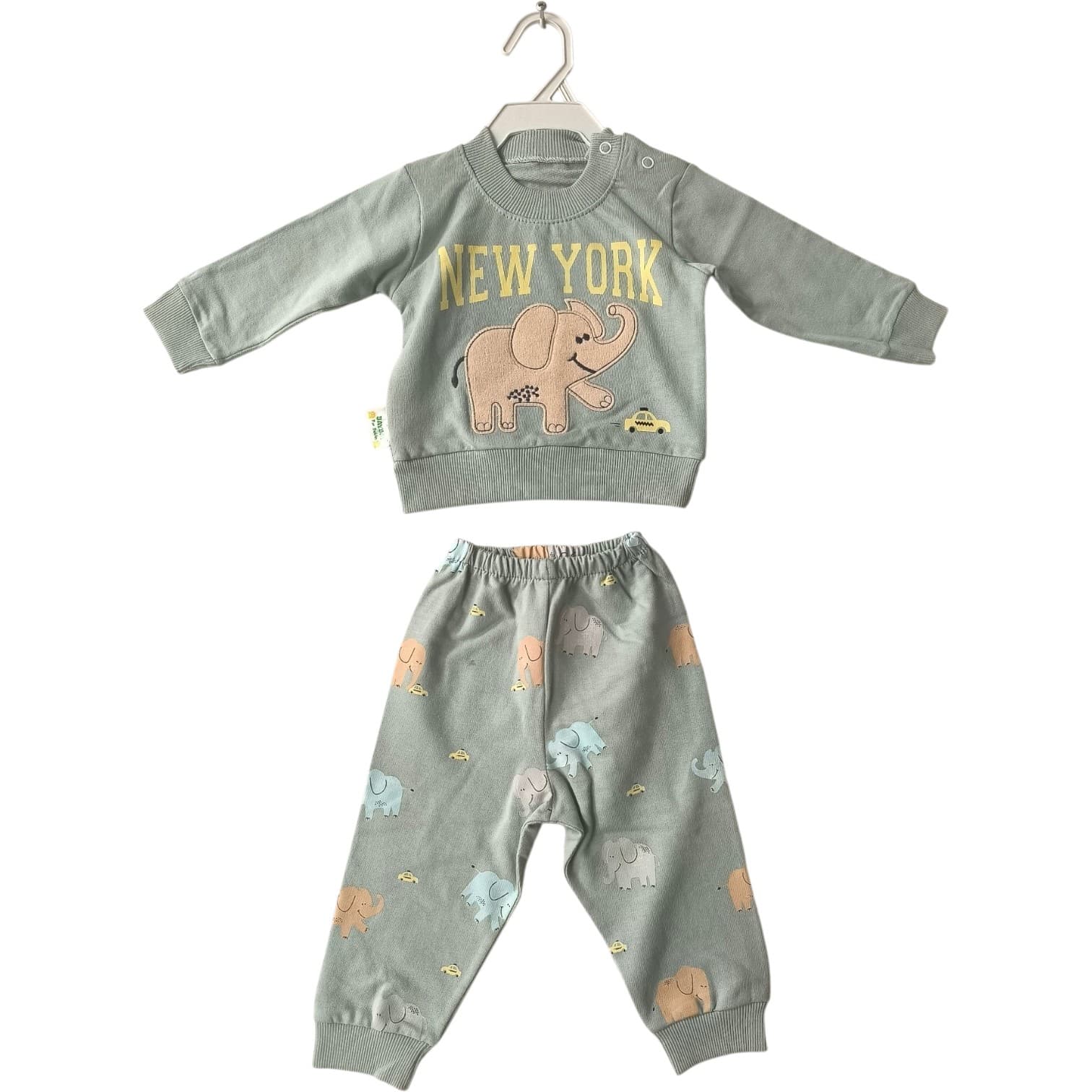 "New York" Filler Baskılı Omuzdan Çıtçıtlı Sweatshirt ve Pantolonlu 2'li Bebek Takımı
