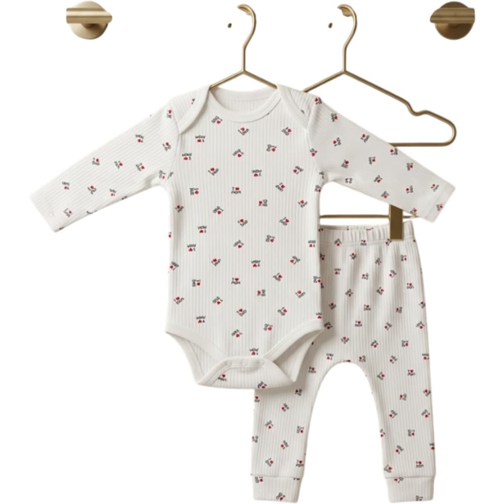 "I Love Mom & Dad" Baskılı Kaşkorse Zıbın Body ve Tayt Pantolonlu 2'li Bebek Takımı