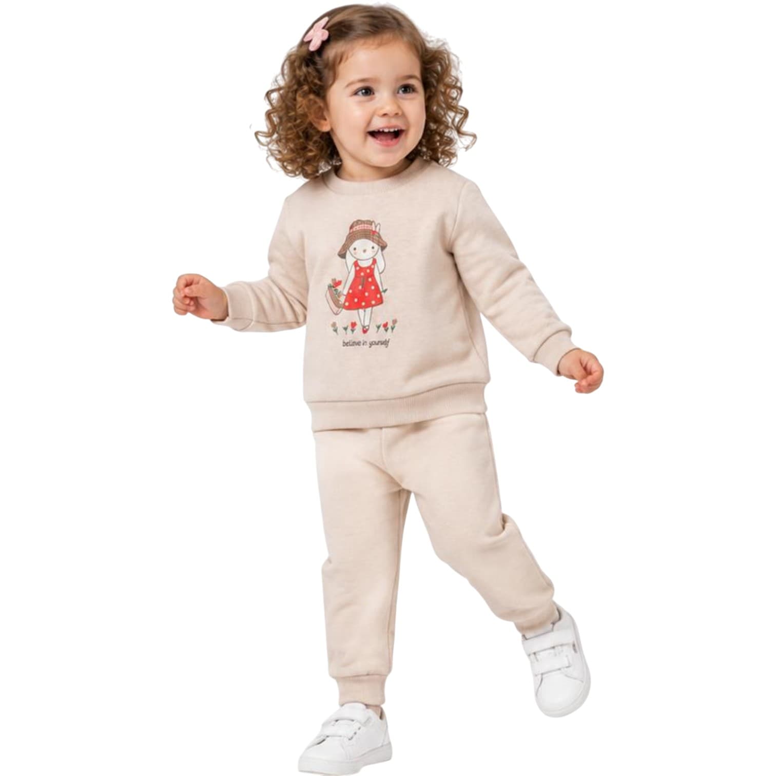 Kız Çocuk Şapkalı Kız Figür Baskılı İkili Eşofman Takımı