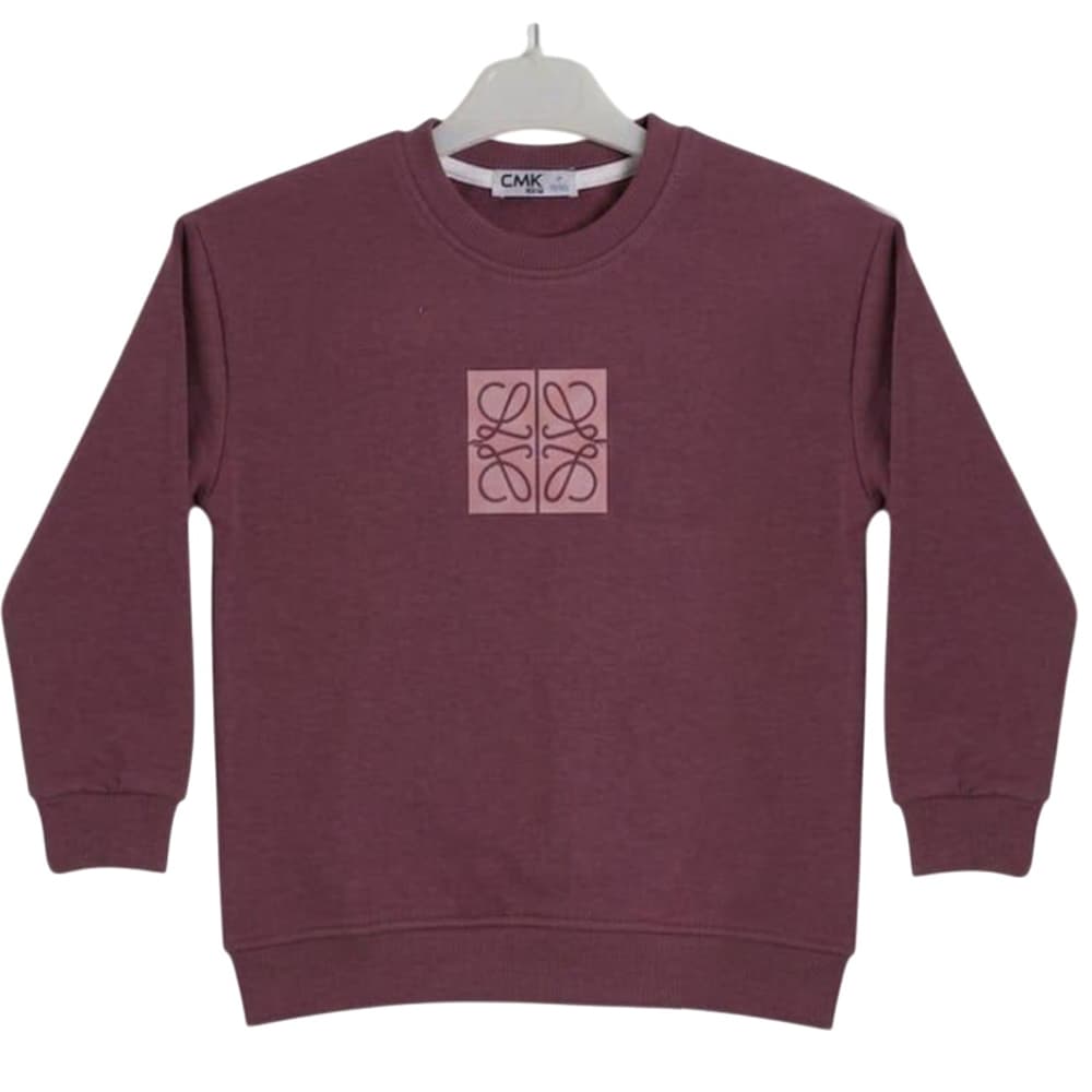 Çocuk Bisiklet Yaka Göğüs Monogram Baskılı Sweatshirt