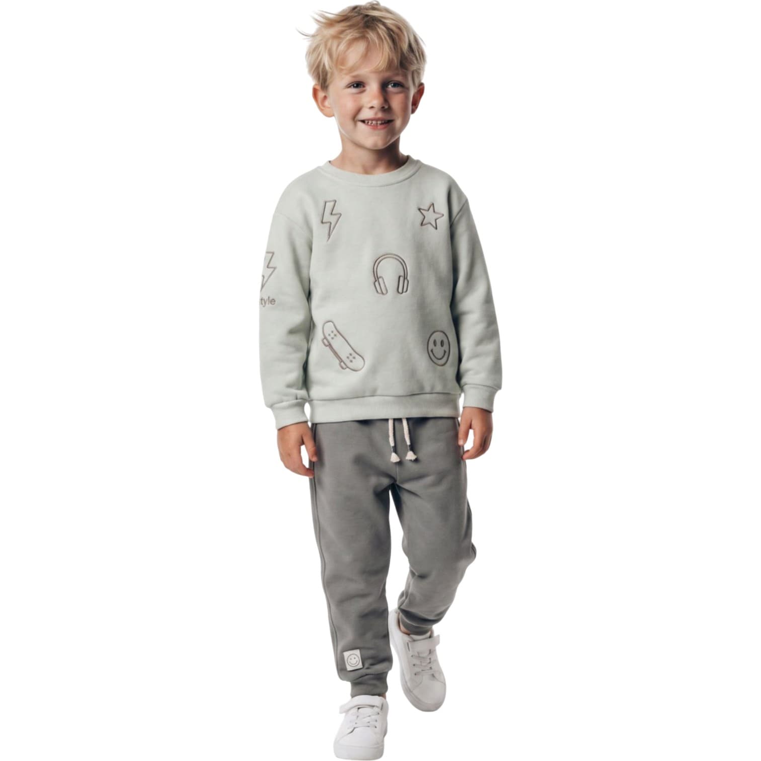 Çizim Grafikleri Baskılı Sweatshirt ve Bağcıklı Eşofman Altlı 2'li Erkek Çocuk Takım