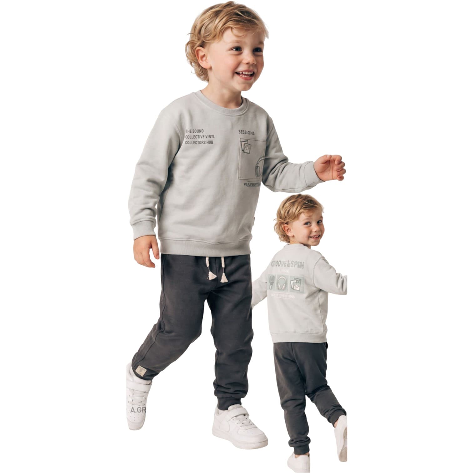 Erkek Çocuk Müzik Temalı Tipografi Baskılı Sweatshirt ve Beli Bağcıklı Eşofman Altı 2'li Takım