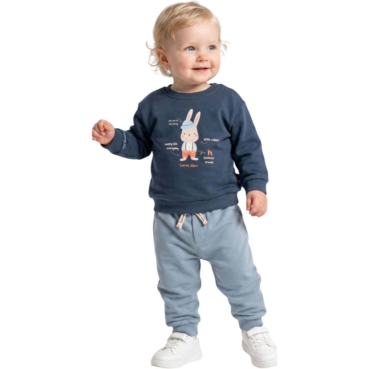Bebek/Çocuk Sevimli Tavşan Baskılı Sweatshirt ve Önü Düğme Detaylı Eşofman Altı 2'li Takım  2. Ürün Açıklaması