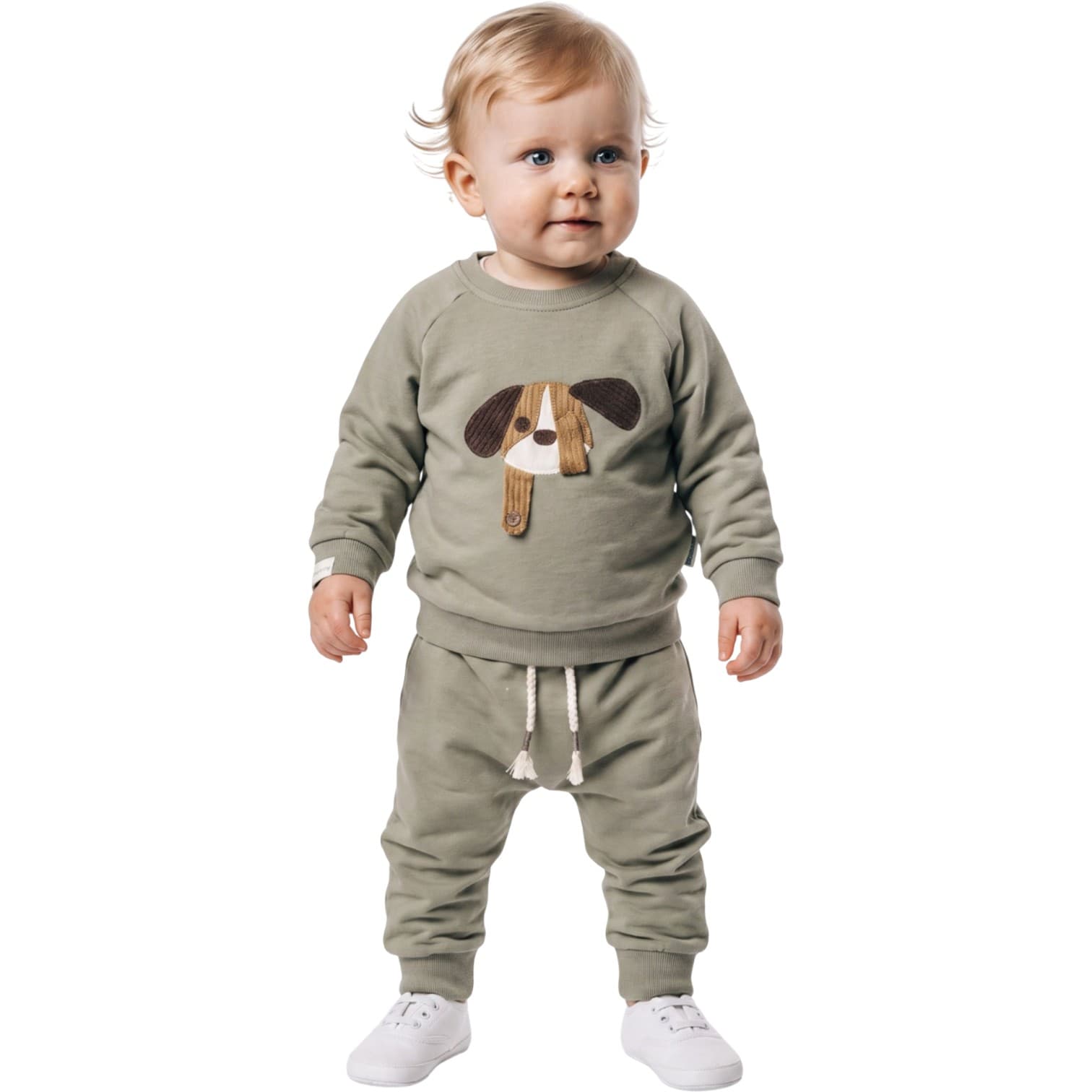 Erkek Bebek/Çocuk Dokulu Köpek Aplikeli Sweatshirt ve Beli Bağcıklı Eşofman Altı 2'li Takım