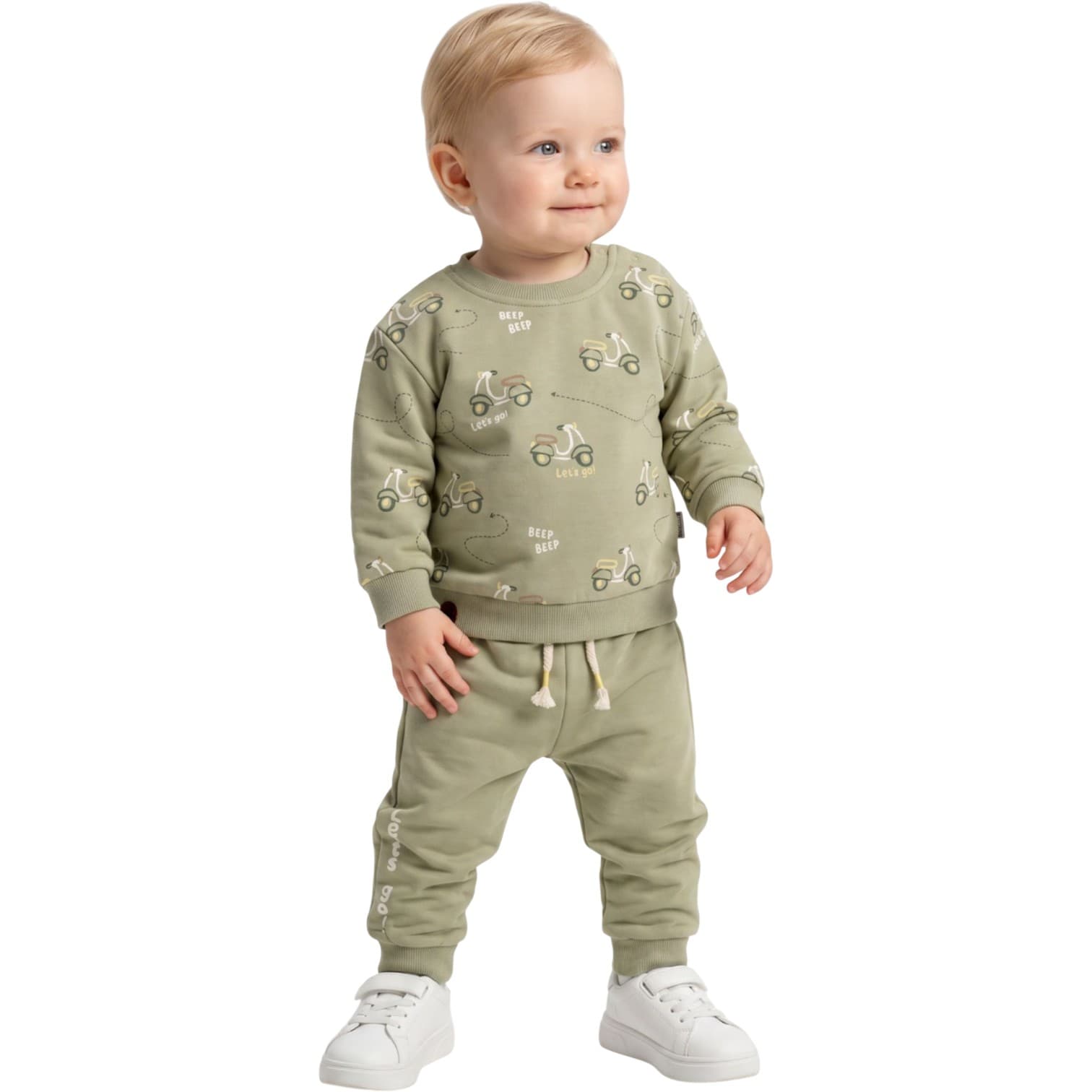 Erkek Bebek/Çocuk Scooter Desen Baskılı Sweatshirt ve Beli Bağcıklı Eşofman Altı 2'li Takım