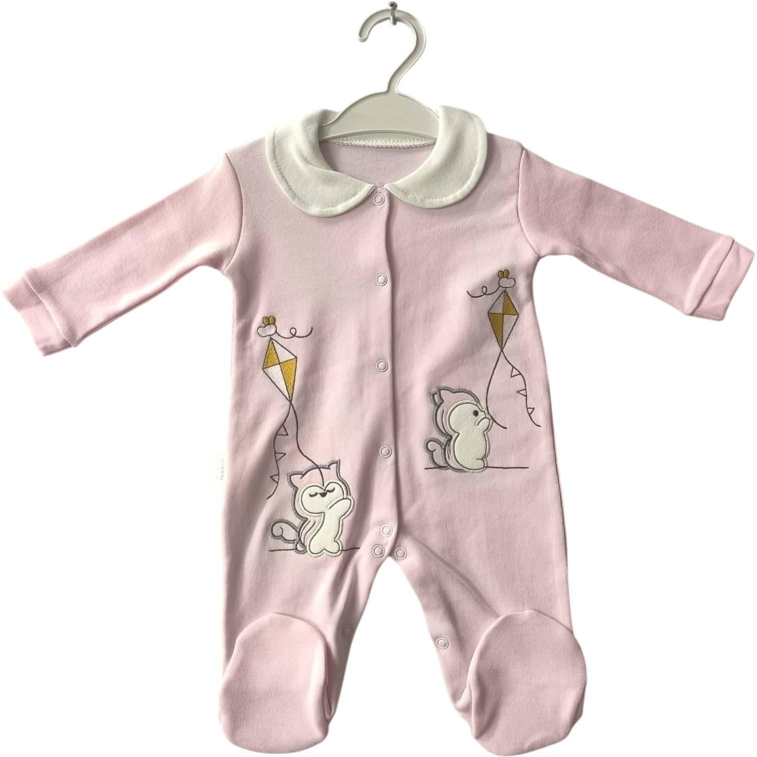 Uçurtma Nakışlı Bebe Yakalı Pamuklu Kendinden Patikli Bebek Tulumu