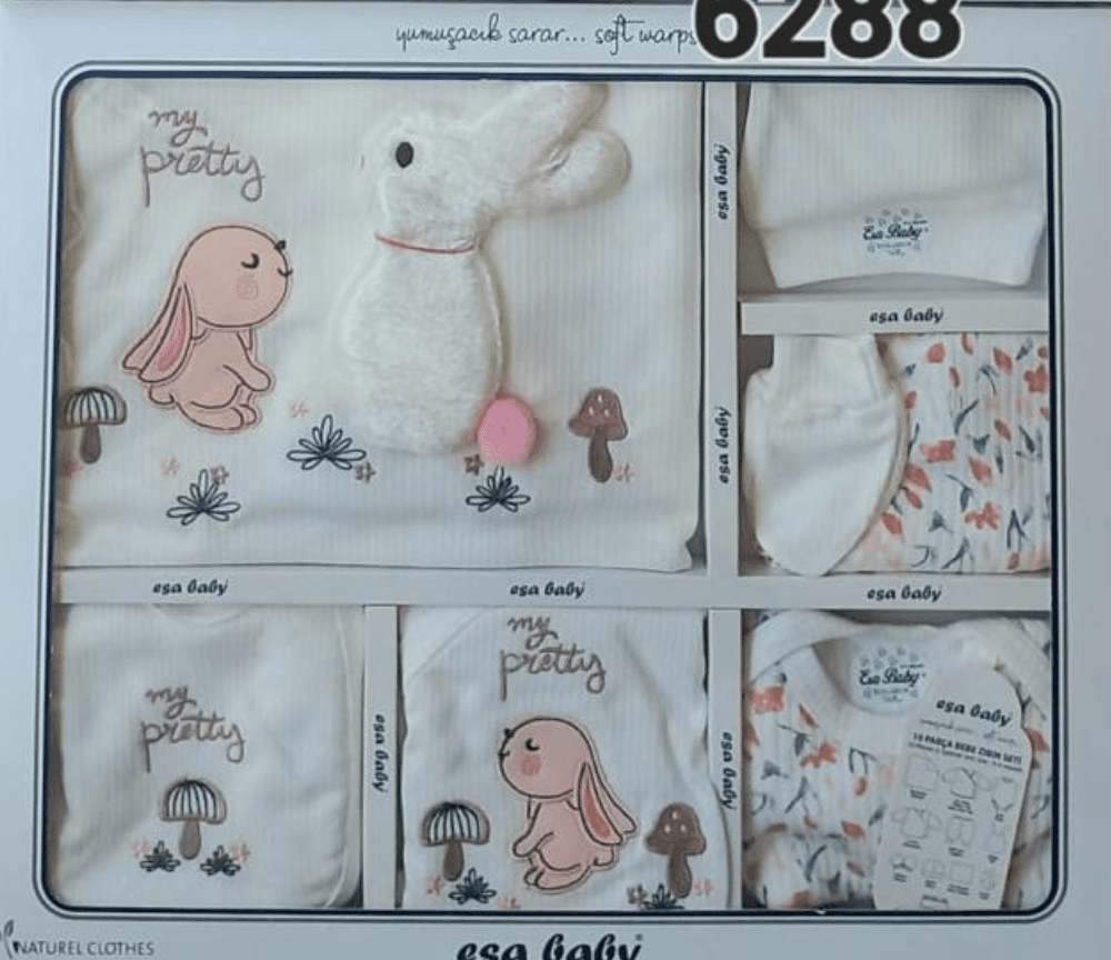 Tavşan ve Mantar Aplike Nakış İşlemeli My Pretty 10 Parça Hastane Çıkışı Bebek Zıbın Seti