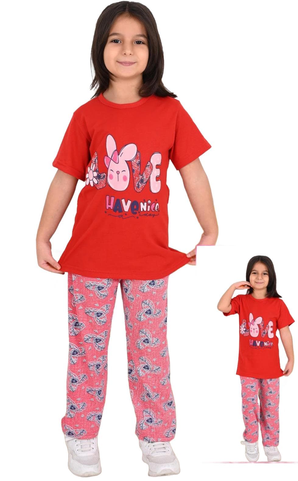 Kısa kollu kız çocuk pijama takımları toptan 3-5-7-9-11-13