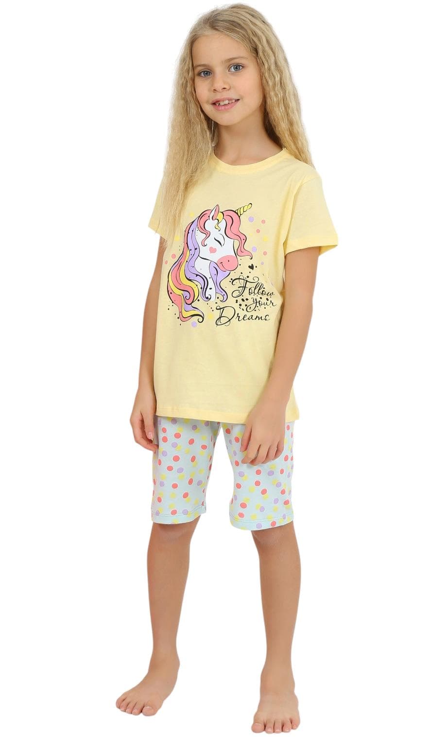 Unicorn baskılı kız çocuk yazlık pijama takımı toptan 10/15